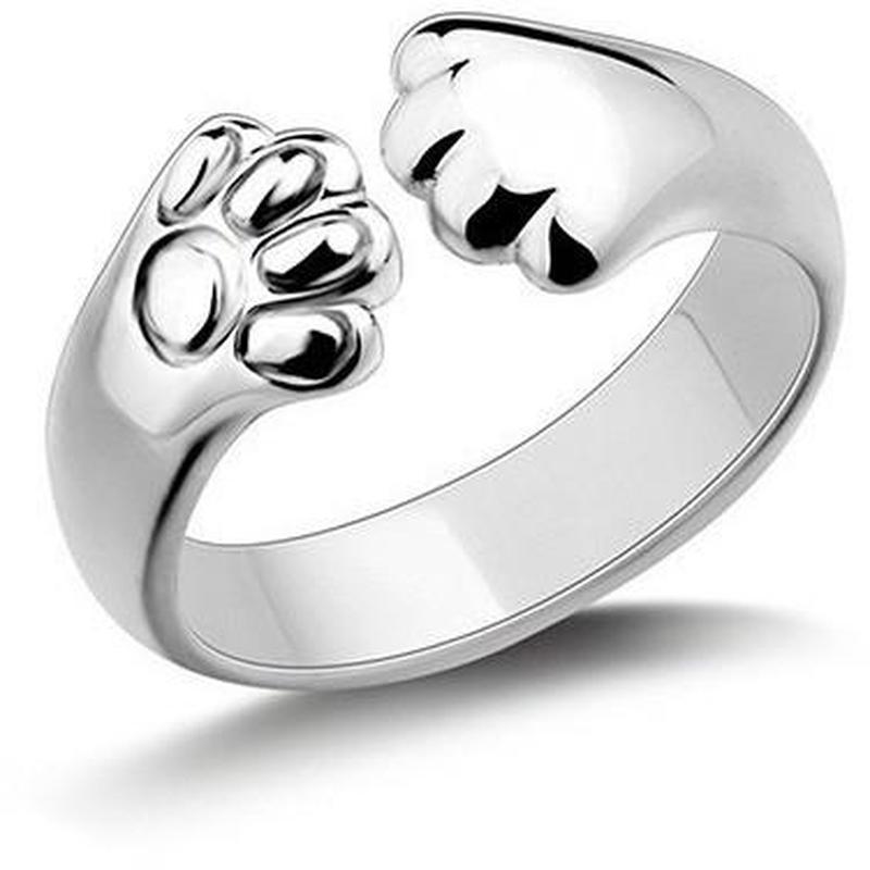 Adjustable Silver Cat Ring Paw Claw Design Alloy Fashion Jewelry For Women And Girls Cute Animal Ring Great Gift