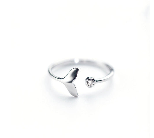 Zircon Mermaid Ring Silver Electroplated Adjustable Size For Women Jewelry Gift For Her Trendy Accessory Style