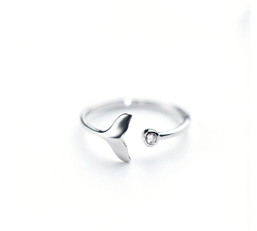 Zircon Mermaid Ring Silver Electroplated Adjustable Size For Women Jewelry Gift For Her Trendy Accessory Style