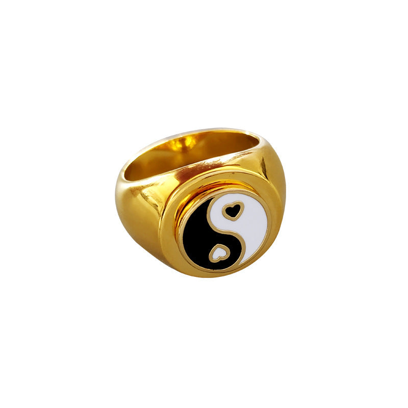 Coin Ring Street Enamel Glaze Womens Ring Gold Tone Alloy Jewelry Size 7 European American Style 18K For Women