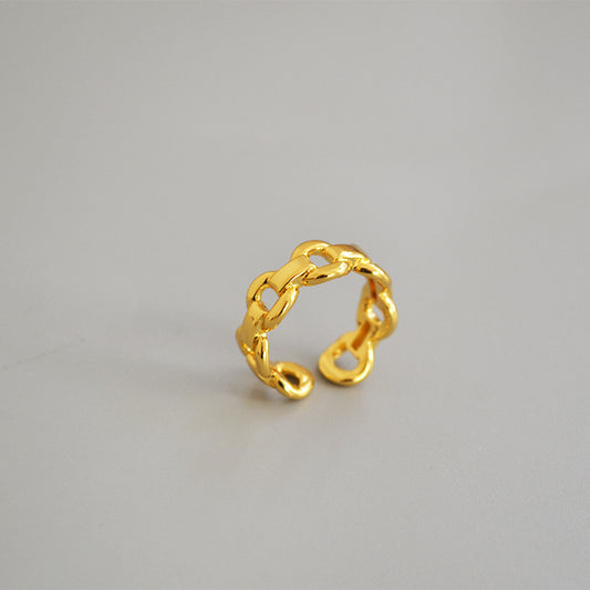 Adjustable Opening Ring Fashion Metal Ring With Hollow Chain Geometry Design For Women And Girls Gold Tone Glow