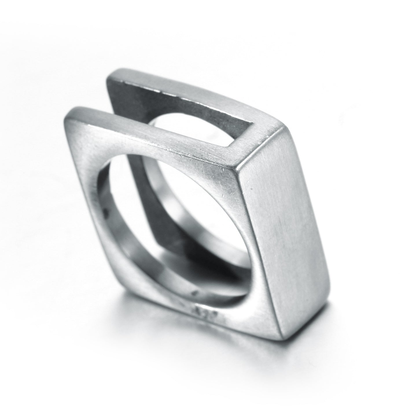 Mens Square Hollow Stainless Steel Ring Geometric Design Silver Band Jewelry Gift For Festivals European Style