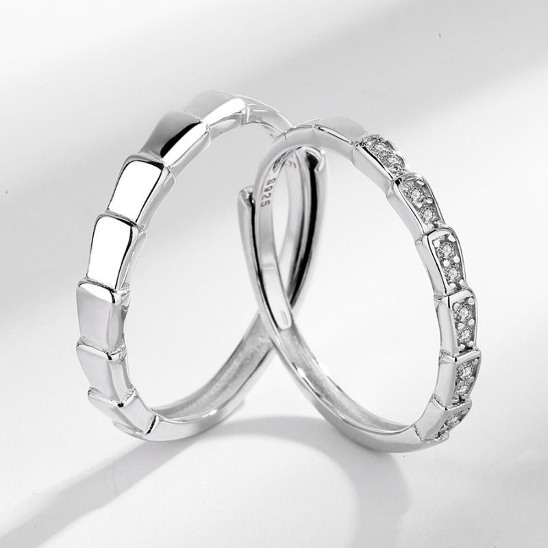 Bamboo Couple Rings Set For Him And Her Adjustable Silver Plated Open Rings Anniversary Jewelry Gift Ins Style