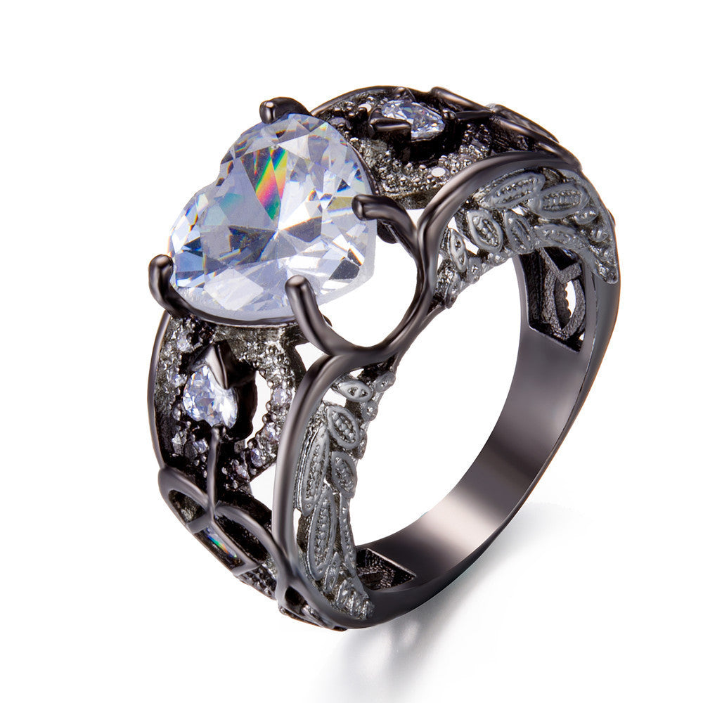 Black gold peach heart white Orpel angel wings ring