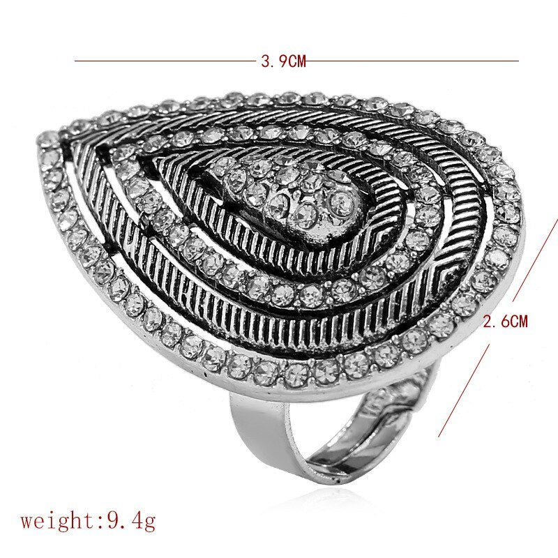 Unisex Alloy Drop Shape Ring With Diamond Inlay Artificial Gems Travel Souvenir European American Individually Packed