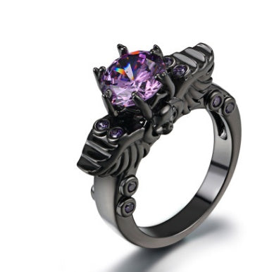 Vintage Enamel Ring Black Gold Plated with Purple Zircon Stone Fashion Jewelry Ring for Women and Girls Black Gold Ring with Inlaid Zircon