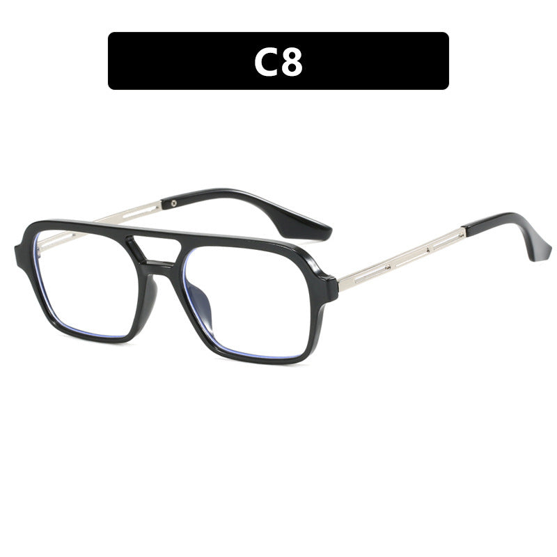 Mens Retro Square Frame Sunglasses Sun Protection PC Material Punk Fashion Eyewear Leopard Blue Lens Gray Film