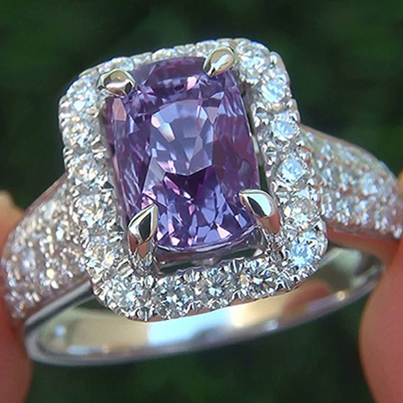 Zircon Ring Double Claw Encrusted Square Design Copper Fashion Jewelry High Quality Durable Versatile Statement Gift