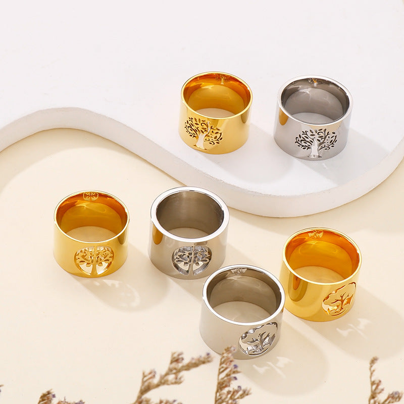 Womens Tree Of Life Ring Titanium Steel Electroplated Fashion Jewelry For Everyday Wear Gift Idea Size 6 7 8 9