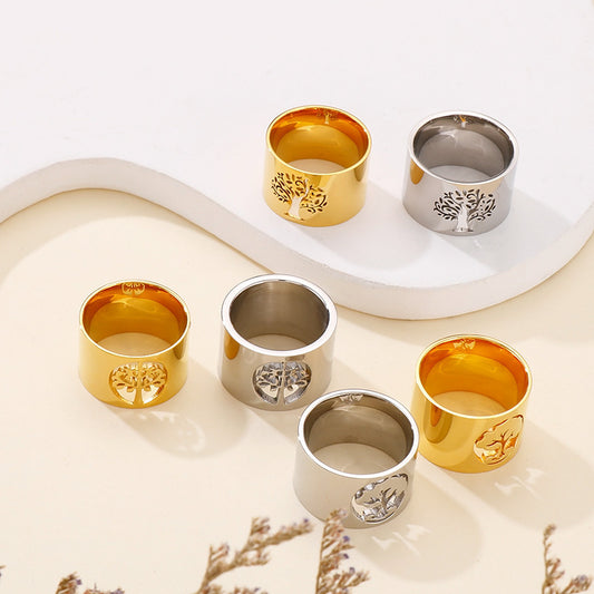 Womens Tree Of Life Ring Titanium Steel Electroplated Fashion Jewelry For Everyday Wear Gift Idea Size 6 7 8 9