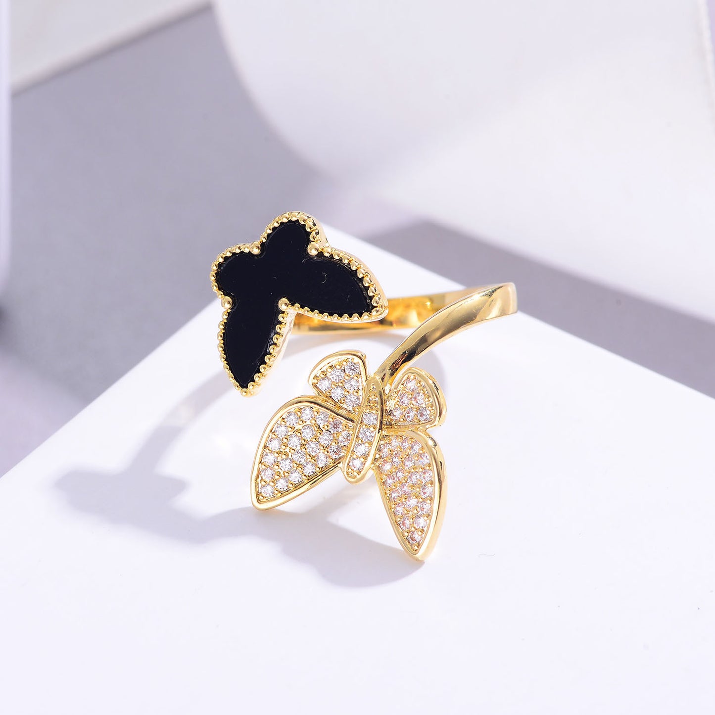 Butterfly Ring Copper With Black And Red Zircon Inlaid Korean Style Butterfly Ring Individually Packed Limited