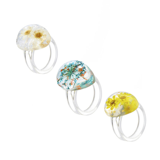 3 Piece Ring Set  Transparent Resin Dried Flower Geometric Alloy Band Unisex Fashion Jewelry Statement Durable