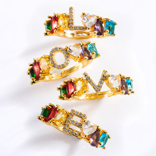 26 letters micro inlaid zircon letter ring