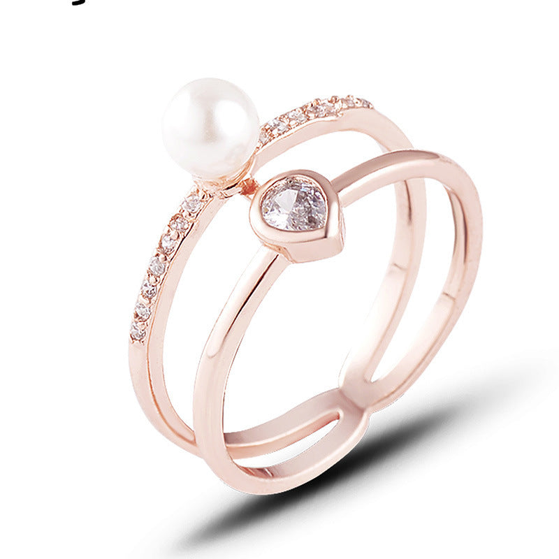 Korean Style Zircon Inlaid Ring For Women Geometric Design Gift Holiday Packaging Elegant Everyday Accessories