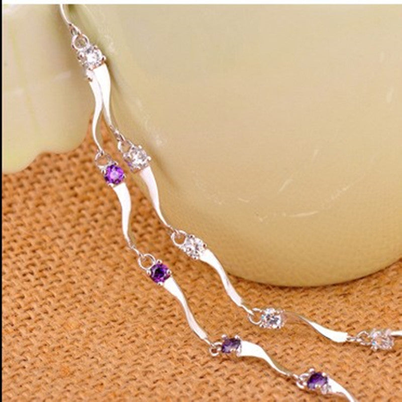 Vintage Silver And Copper Electroplated Bracelet Drop Shape White Gold Inlaid Gems Jewelry For Women Lovers Fashion