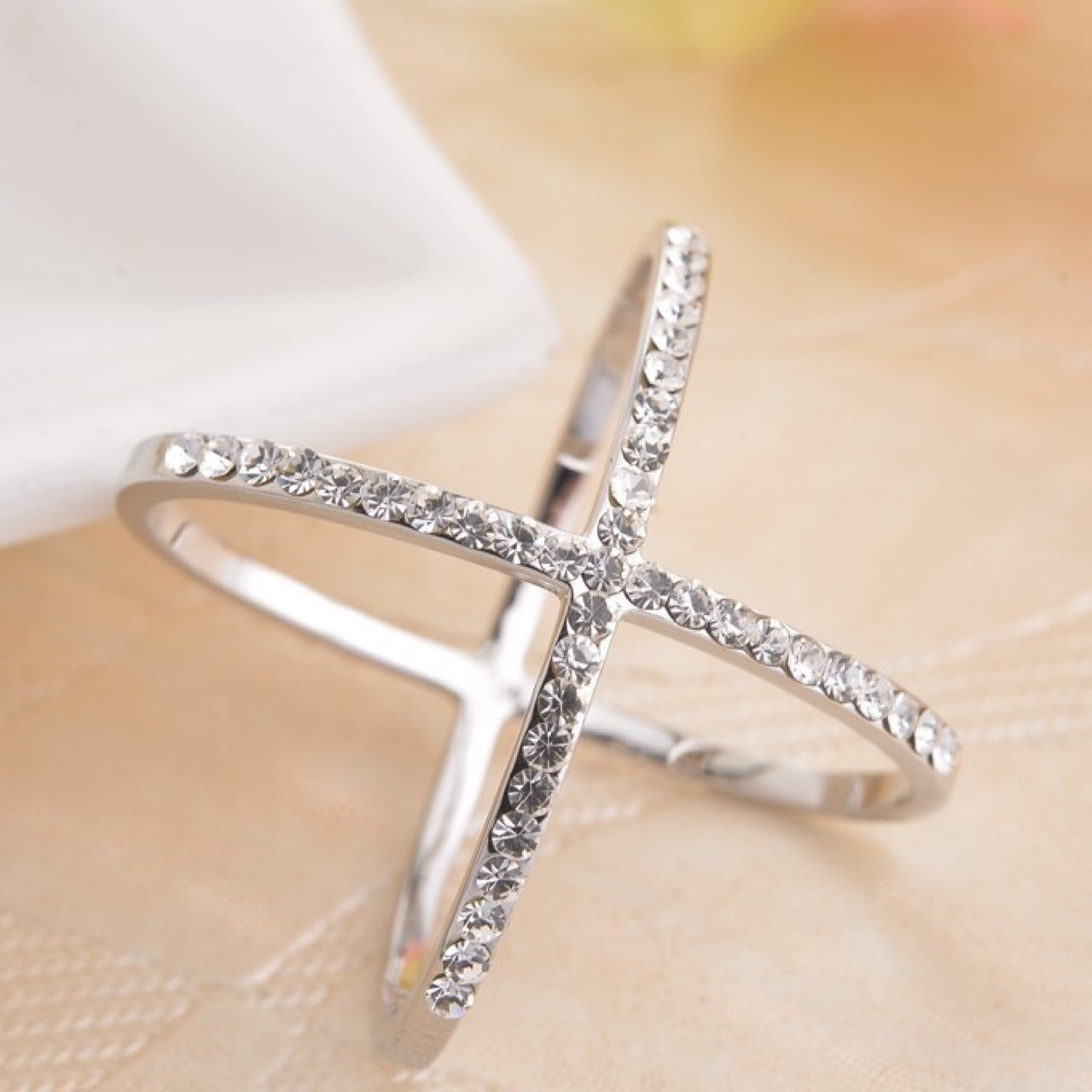 Womens Scarf Buckle Ring Diamond Studded Cross Cutout Geometric Alloy Elegant Multi Functional Fashion Accessory