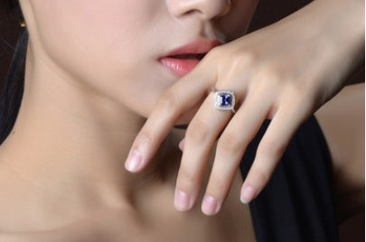 Women Zircon Sapphire Color Diamond Shaped Ring Luxury Elegant Fashion Jewelry Gift To Her Everyday Wear Style