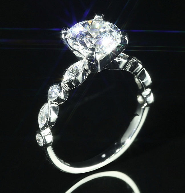 Womens Simulated Diamond Ring Four Claw Crown Design Gold Plated Gemstone Jewelry Elegant Retro Dainty Fashion