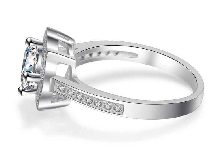 Womens Simulated Diamond Ring Round Cut Electroplated Platinum White Gold Tone Wedding Engagement Jewelry Ring