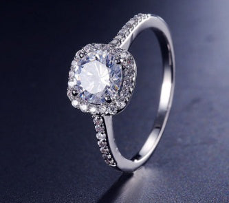 Copper Geometric Zircon Inlaid Ring For Women Classic Fashion Bridal Engagement Jewelry Gift Elegant Shiny Accessory