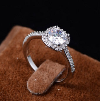 Copper Geometric Zircon Inlaid Ring For Women Classic Fashion Bridal Engagement Jewelry Gift Elegant Shiny Accessory