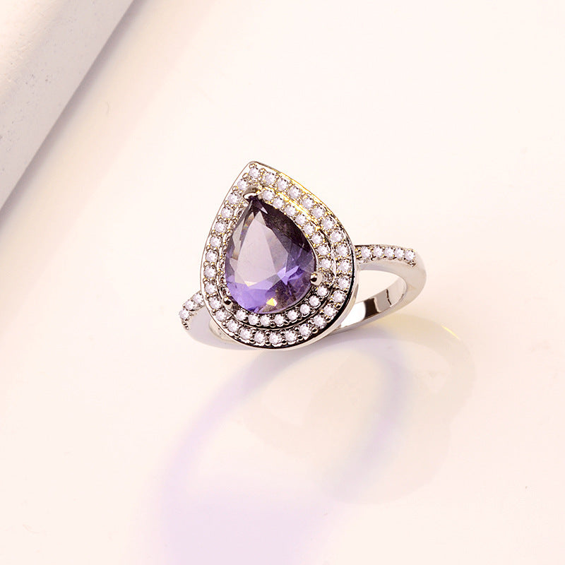 Blue Topaz Water Drop Pear Ring Sterling Silver Diamond Accented Gemstone Jewelry Gift For Her Elegant Sparkle