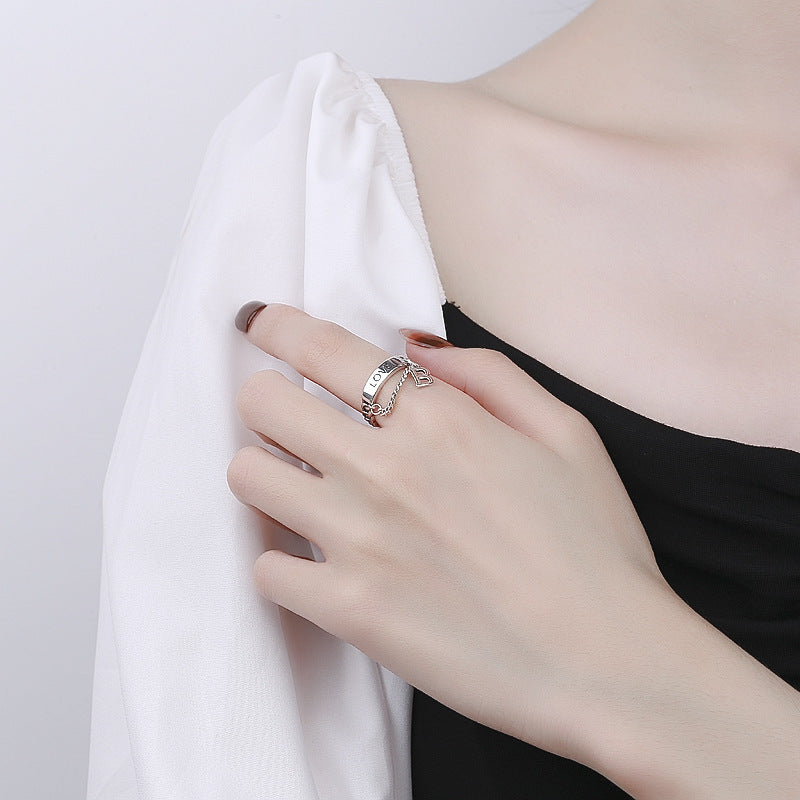 Letter B Tassel Ring 925 Sterling Silver Retro Geometry Korean Stylish Unisex Jewelry For Women Chic Accessory