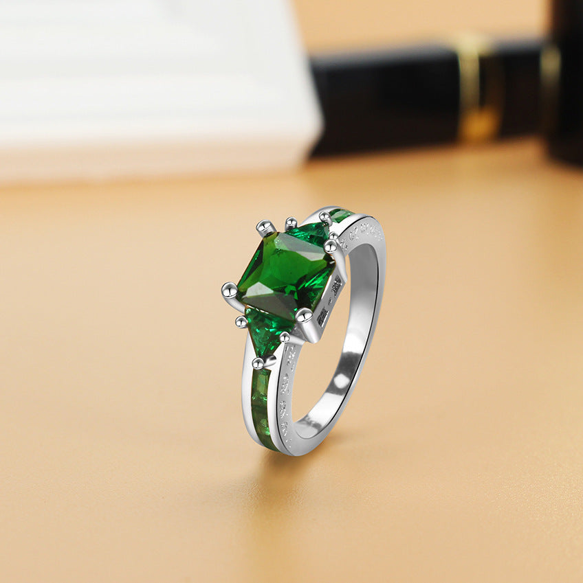 Emerald Zircon Ring For Women Copper Jewelry Elegant Gift