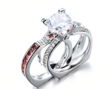 Copper Ring Set With Cubic Zirconia Stones Geometric Wedding Bands For Women Fashion Jewelry 12mm Elegant Design