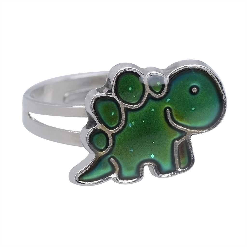 Color Changing Little Dinosaur Cartoon Ring Thermochromic Fashion Novelty Jewelry Gift For Women Girls Fashion