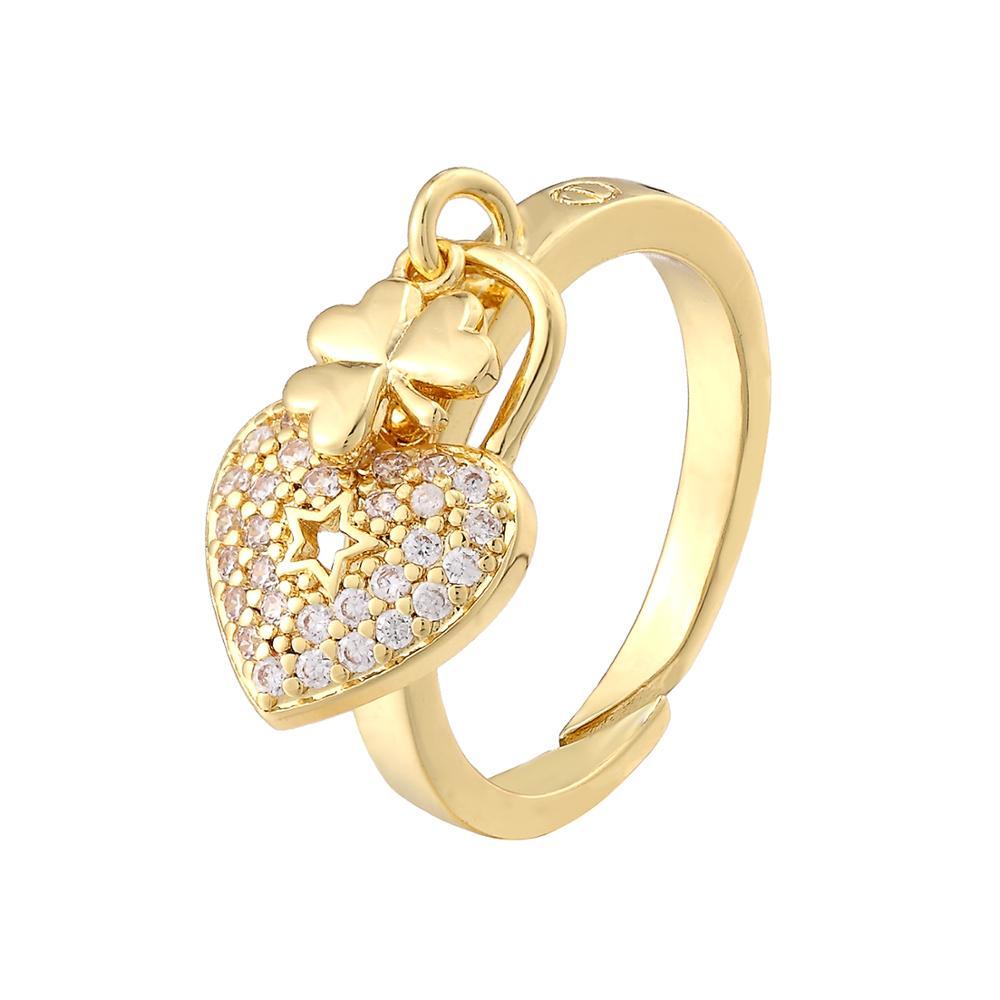 Adjustable Women Ring Copper Jewelry Butterflies Star Heart Twist Design Goldtone Fashion Accessory Daily Wear