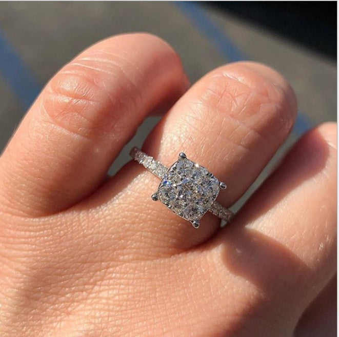 Womens Square White Gold Ring Inlaid With Artificial Gemstones Jewelry Gift For Her Elegant Sparkle For Everyday