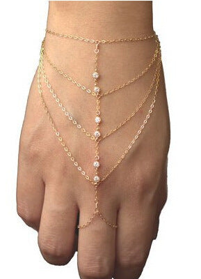 Womens Golden Alloy Bracelet With Diamond Drop Shape Design And New Artificial Gems European Fashion Metal Jewelry