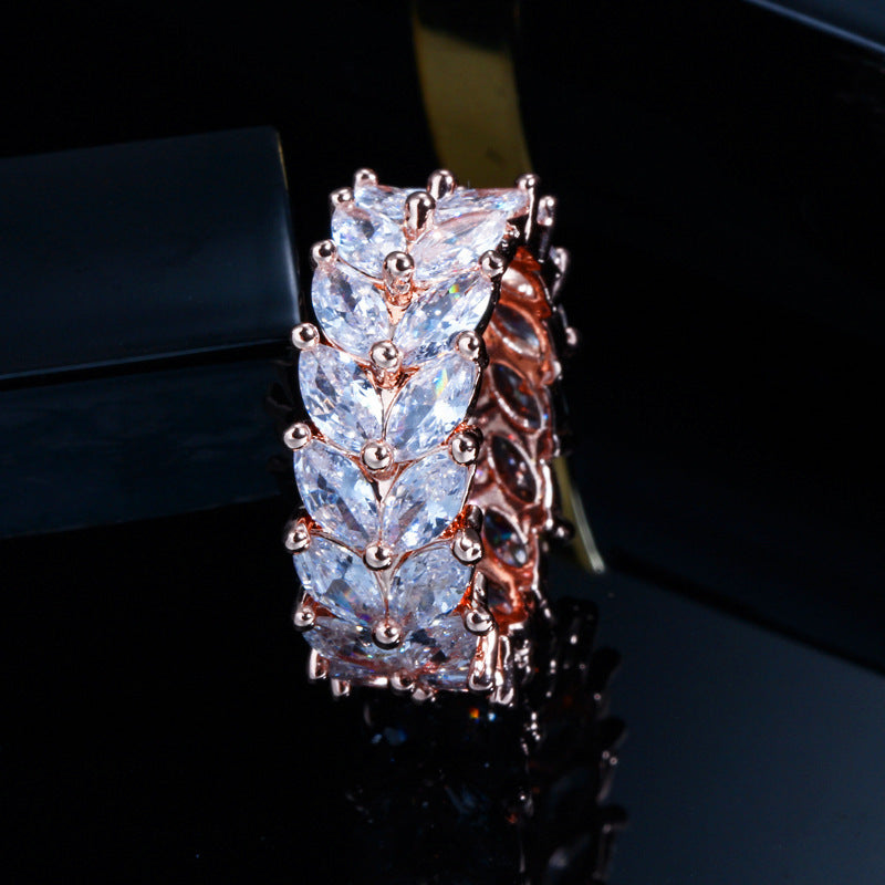 Rose Gold Plated Zircon Ring For Women Korean Style Jewelry