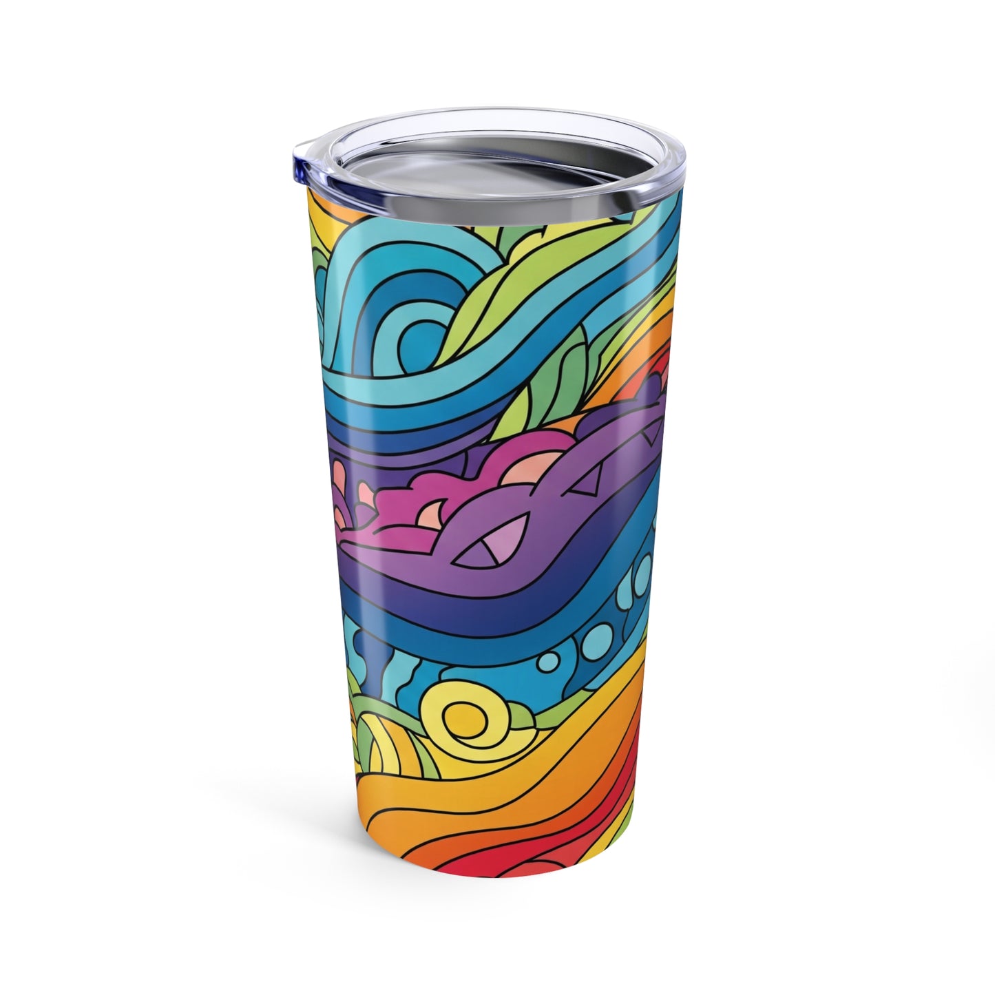 20 Oz Stainless Steel Tumbler With Printed Design Double Wall Vacuum Insulation Spill Resistant Keeps Hot Or Cold