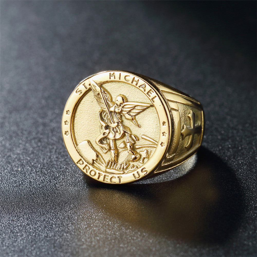 Stainless Steel Ring Holy War Angel Titanium Band Men