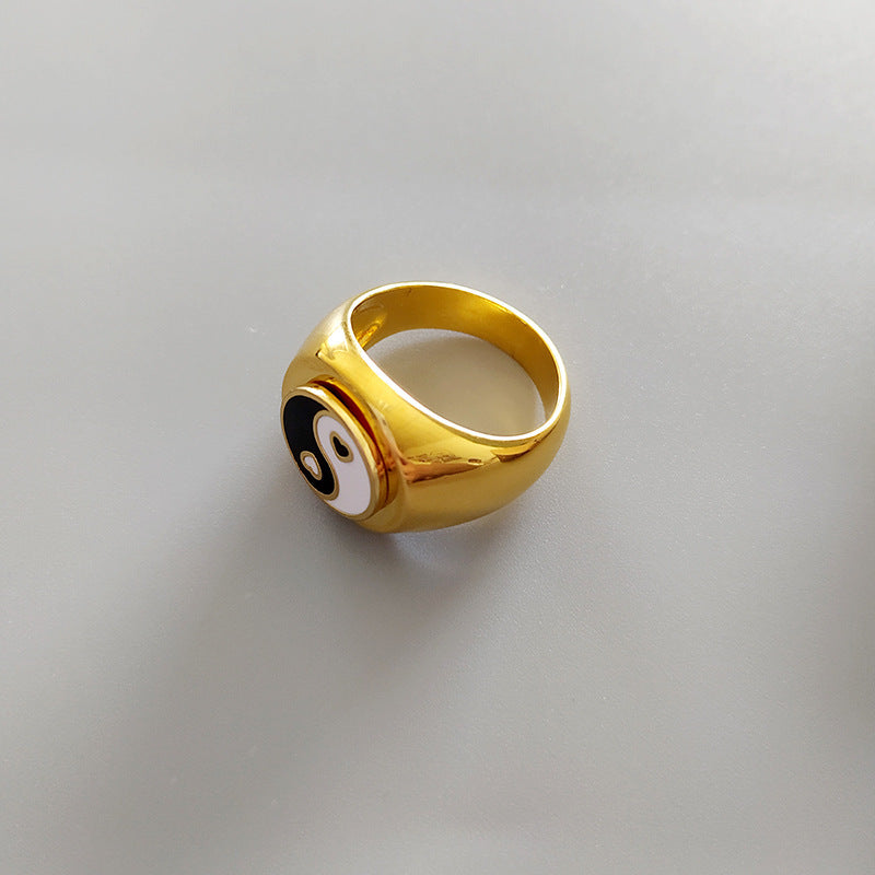 Coin Ring Street Enamel Glaze Womens Ring Gold Tone Alloy Jewelry Size 7 European American Style 18K For Women