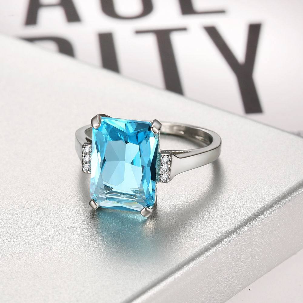 Sea Blue Zircon Rings for Women Elegant Fashion Jewelry Sparkling Statement Gift Versatile Everyday Wear Gifts