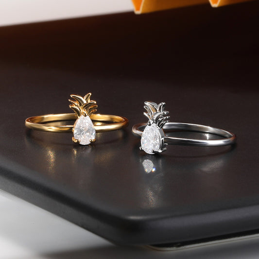 Copper Pineapple Ring With Micro Zircon Inlay Gold Finish European American Design Individually Packed For Women