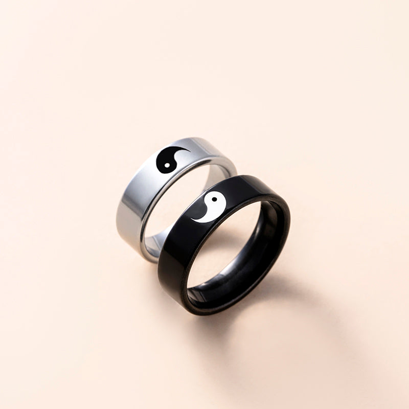 Yin Yang Couple Rings Stainless Steel Tai Chi Matching Rings for Couples His and Hers Promise Wedding Band Classic 2