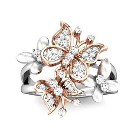 Womens Rose Gold Tone Butterfly Ring Austrian Crystal CZ Engagement Wedding Anniversary Jewelry Gift For Her Jewelry