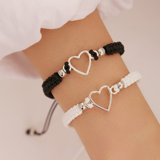 Woven Bracelets 2 Pack Alloy Hollow Out Love Design Casual Bracelet Set For Women And Girls Everyday Wear Now