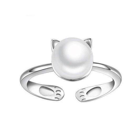 Copper Cat Ear Ring With Pearl Accent Adorable Animal Jewelry For Women And Girls Delicate Copper Ring For You