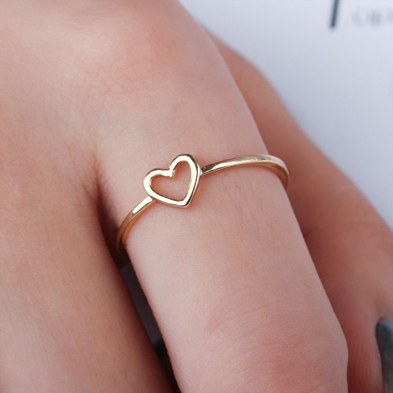 Copper Heart Couple Ring Set Matching Heart Shape Promise Rings For Him And Her Simple Bands In Gold Or Silver