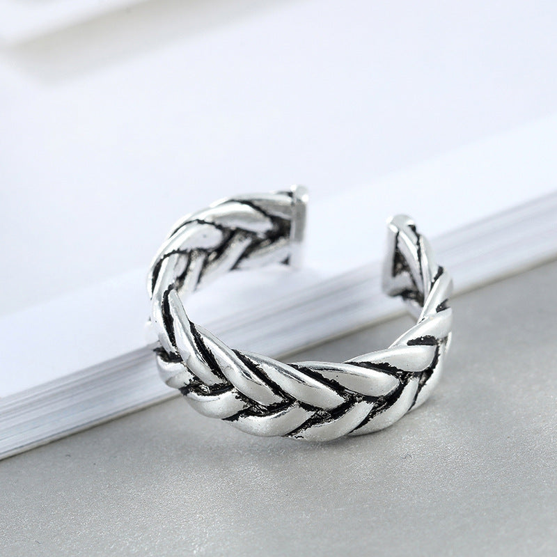 Woven Adjustable Open Ring Two Line Bare Body Design Vintage White Copper 6mm Wide 16mm Inner Diameter High Quality