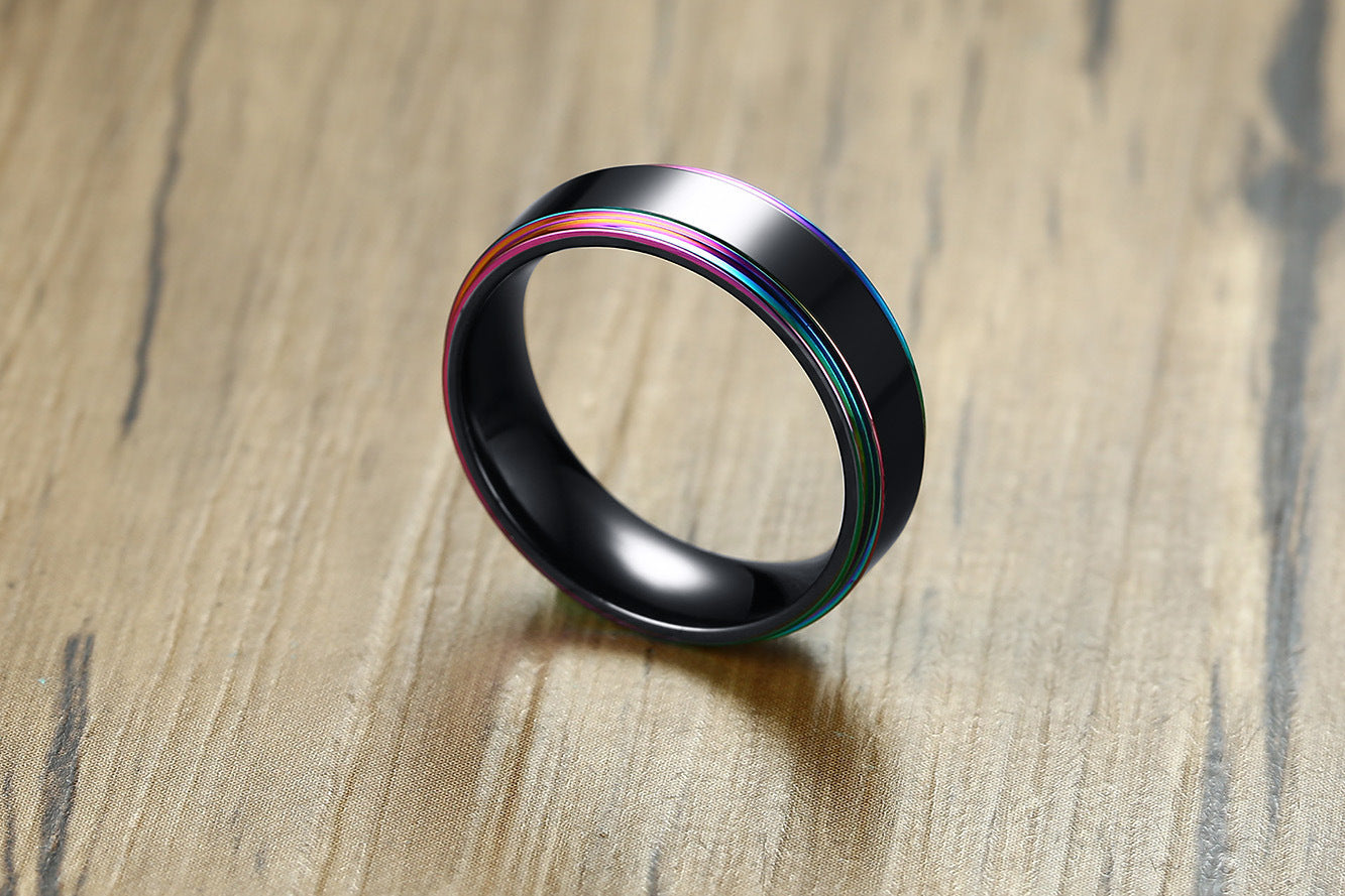 Mens Titanium Rings Brushed Geometric Rainbow Color Stainless Steel Modern Fashion Accessory European American
