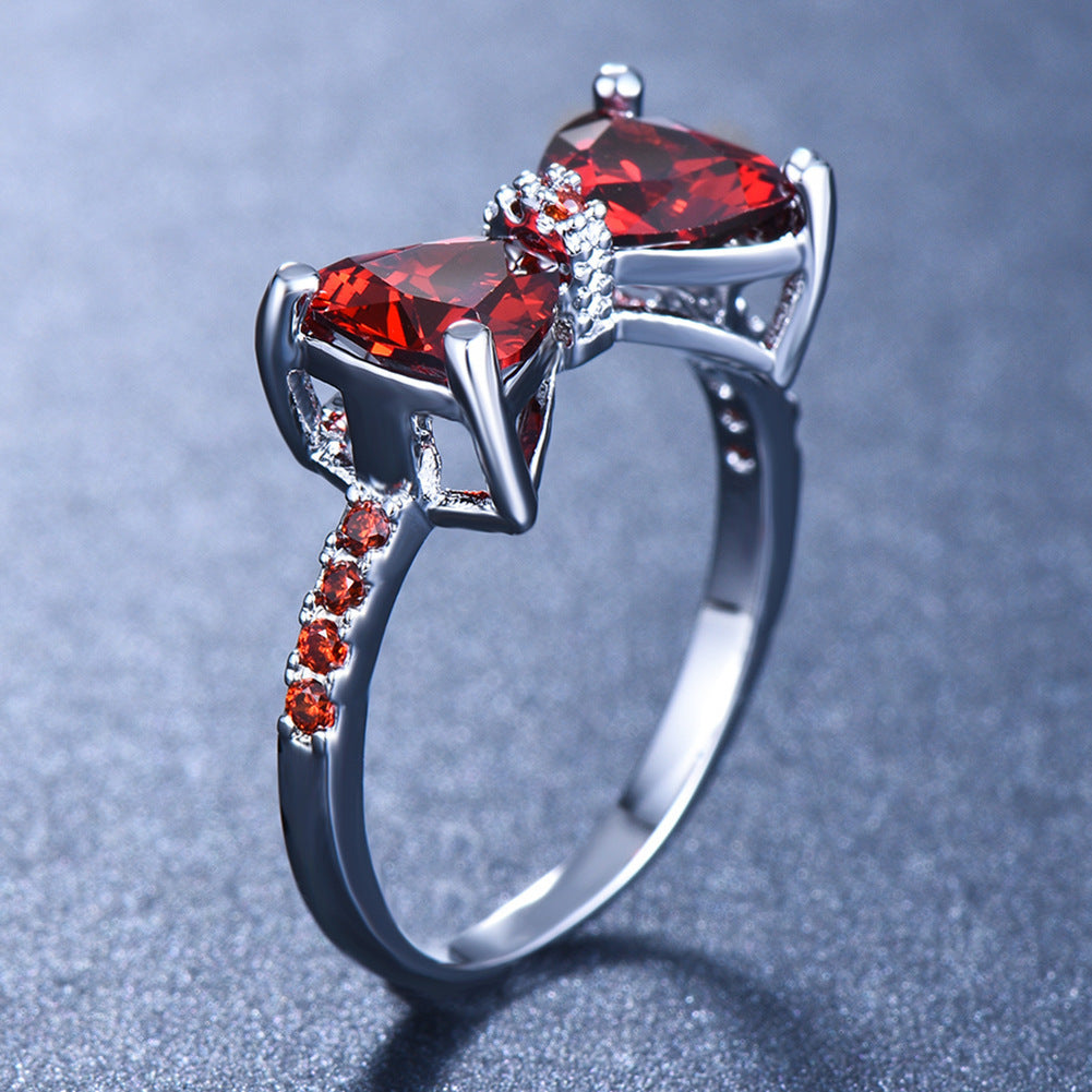Heart Shaped Ring With Zircon Stone Copper Electroplated Unisex Fashion Jewelry Holiday Gift White Red Purple In Colors