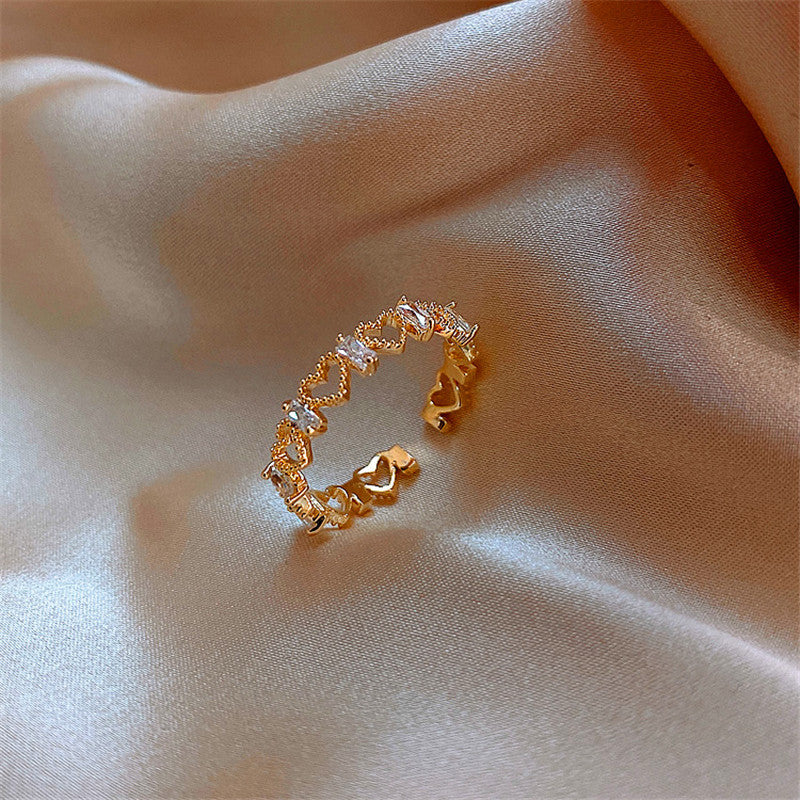 Adjustable Peach Heart Ring Japanese Korean Fashion Alloy Gold Plated Jewelry For Her Gift For Anniversary Joy