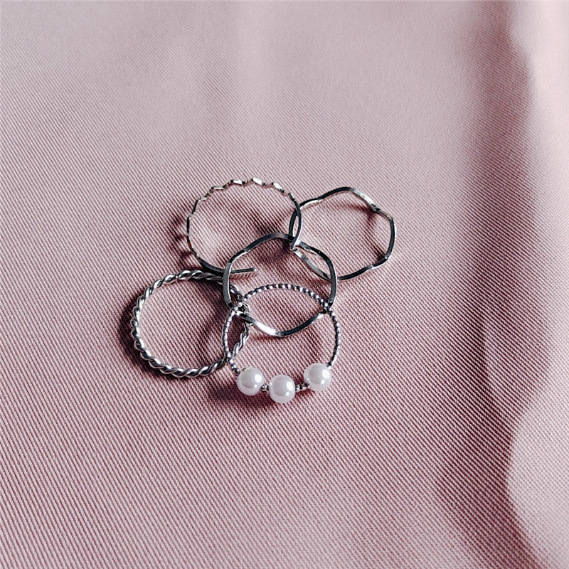 Wave Shaped Rings Set Five Piece Alloy Rings Silver Or Gold Japanese Korean Style Collection For Style Seekers