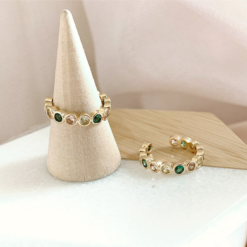 Womens Adjustable Ring Retro Round Diamond Finger Ring Alloy Metal Artificial Gems Dream Series Geometric Ring